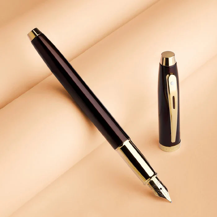 Sheaffer 100 Glossy Coffee Brown Fountain Pen With PVD Gold-Tone Trim