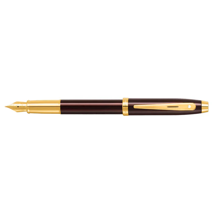 Sheaffer 100 Glossy Coffee Brown Fountain Pen With PVD Gold-Tone Trim