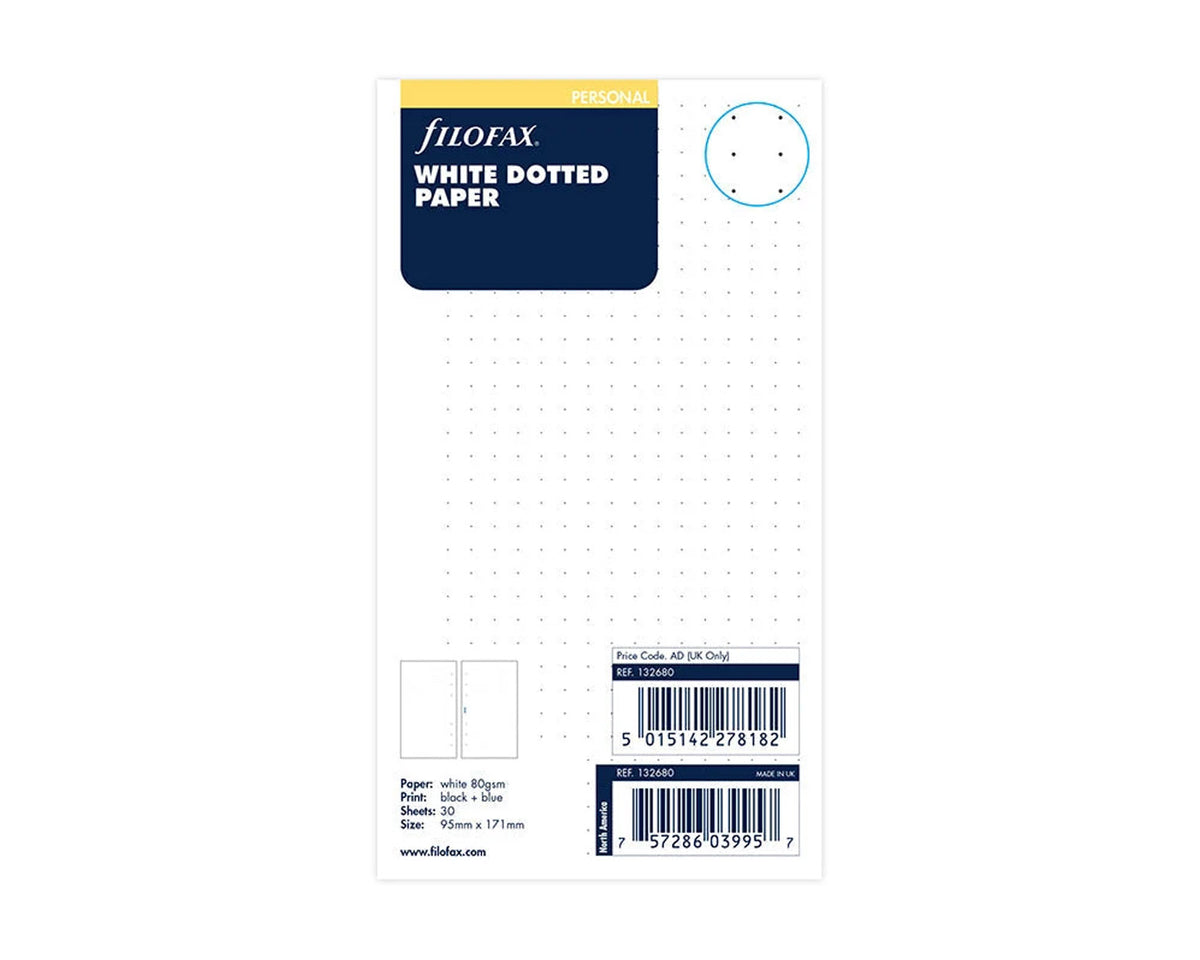 Filofax Personal Dotted White Journal Refill - 30 Sheets