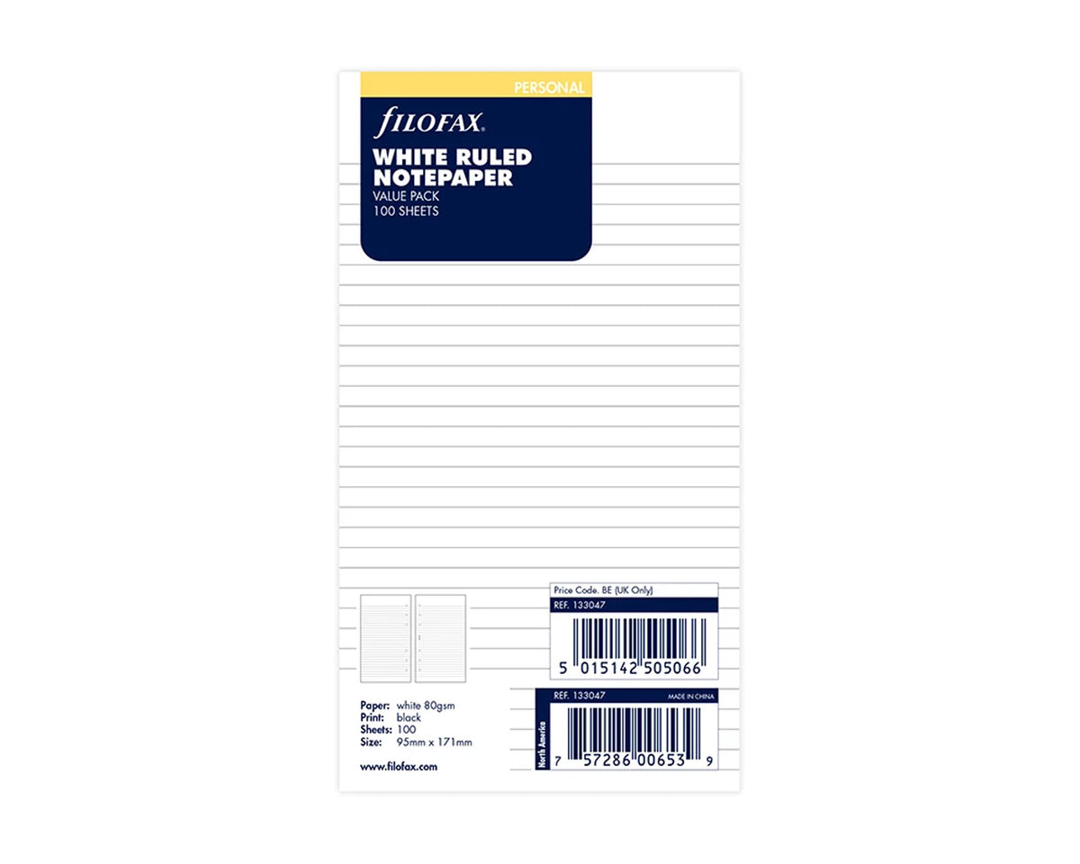 Filofax Personal Ruled White Notepaper Refills - 100 Sheets