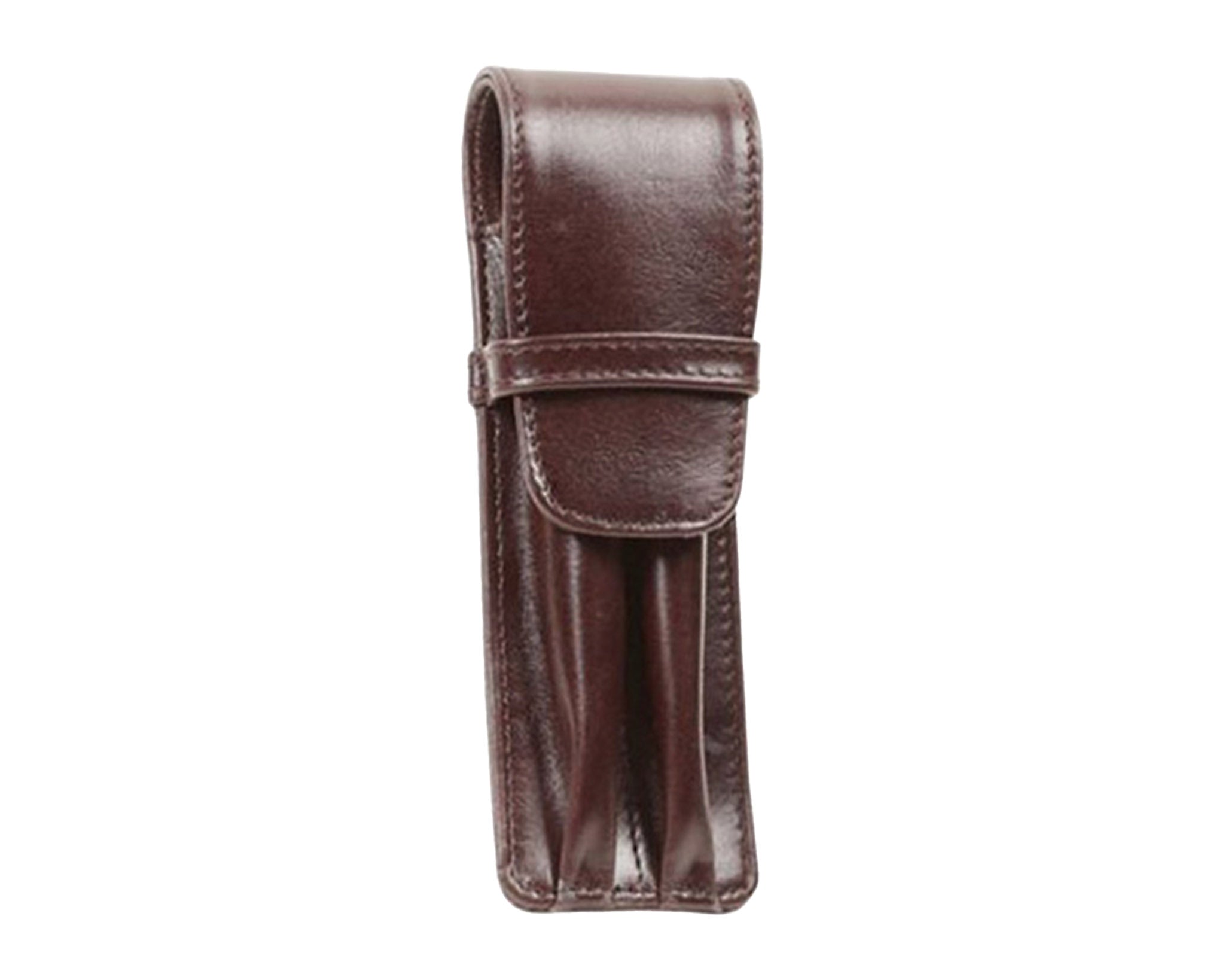 Aston Leather Double Flap Soft Pen Pouch - Brown