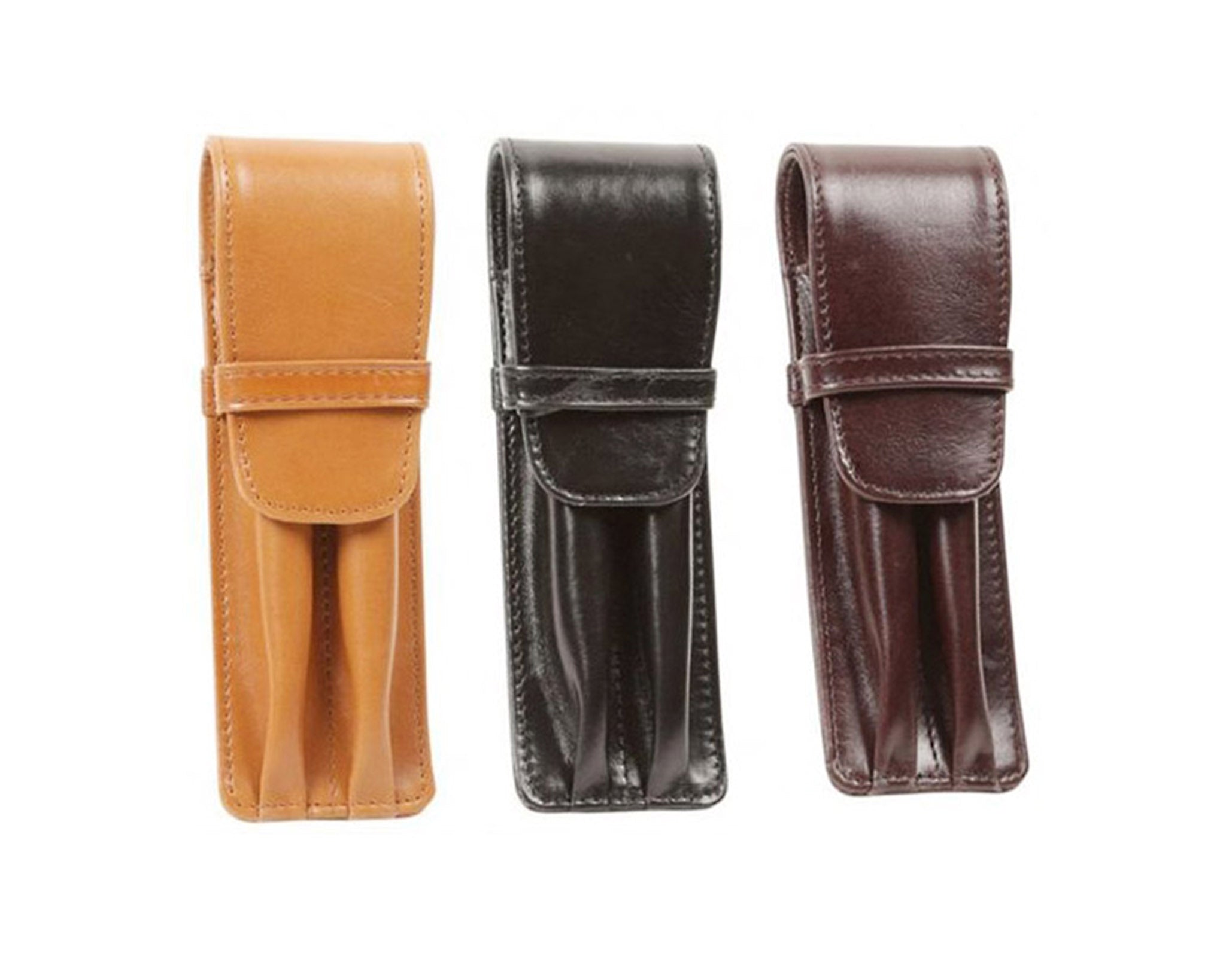 Aston Leather Double Flap Soft Pen Pouch - Tan