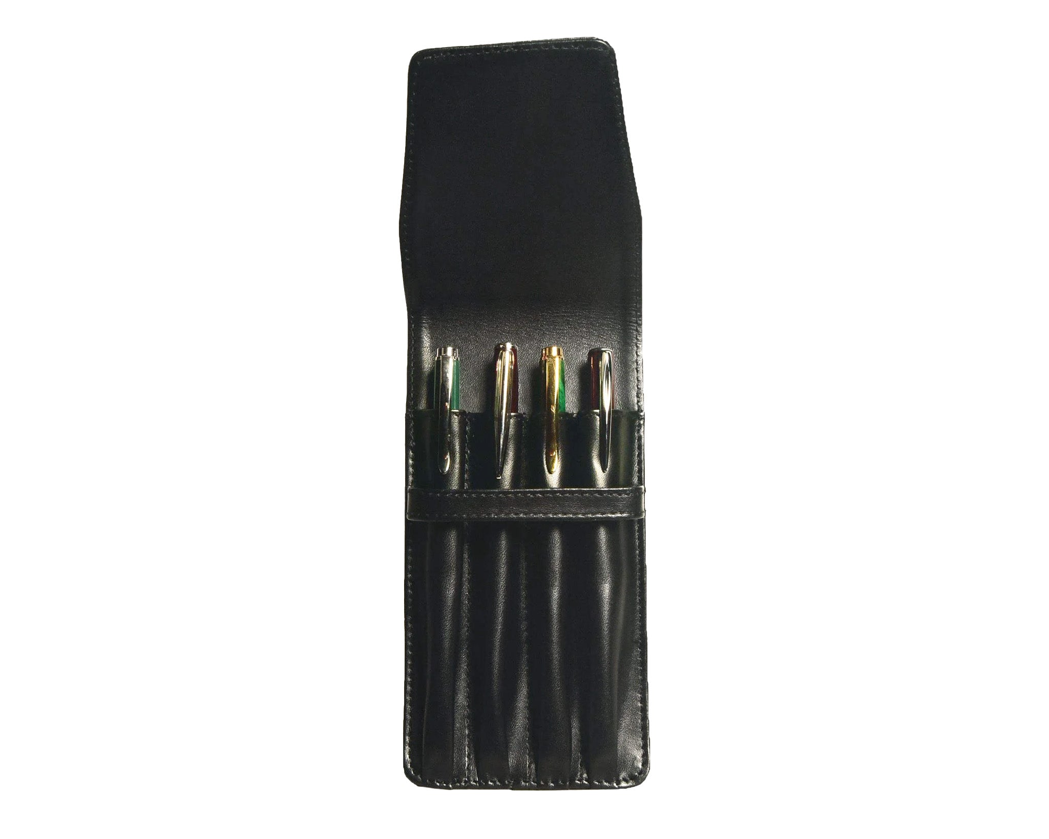 Aston Leather Quad Flap Soft Pen Pouch - Black