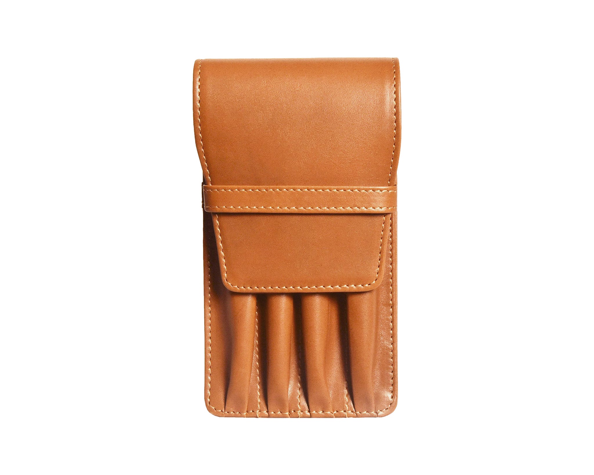 Aston Leather Quad Flap Soft Pen Pouch - Tan