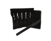 Aston Leather 5 Pen Roll Up Case - Black