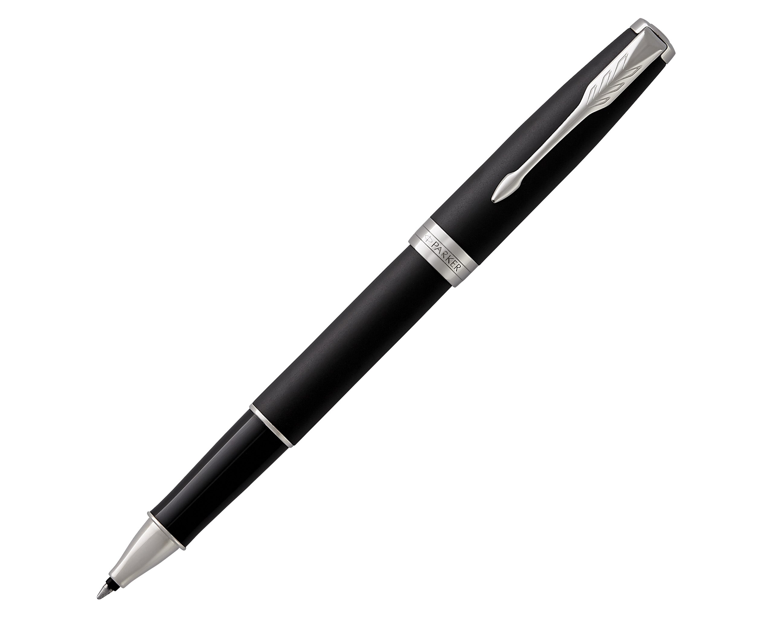 Parker Sonnet Matte Black Rollerball Pen - Chrome Trim