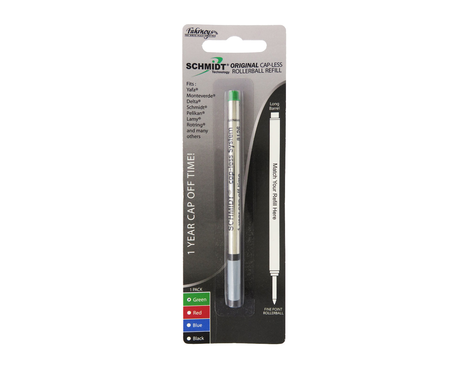 Schmidt Long Capless Rollerball Pen Refill Single 1 Pack - Green
