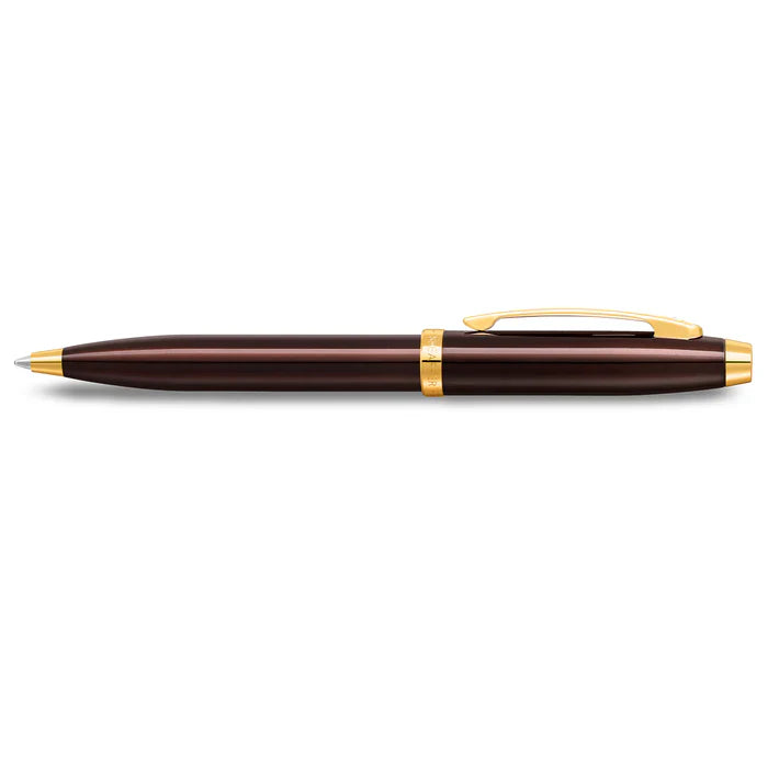 Sheaffer 100 Glossy Coffee Brown Ballpoint Pen With PVD Gold-Tone Trim