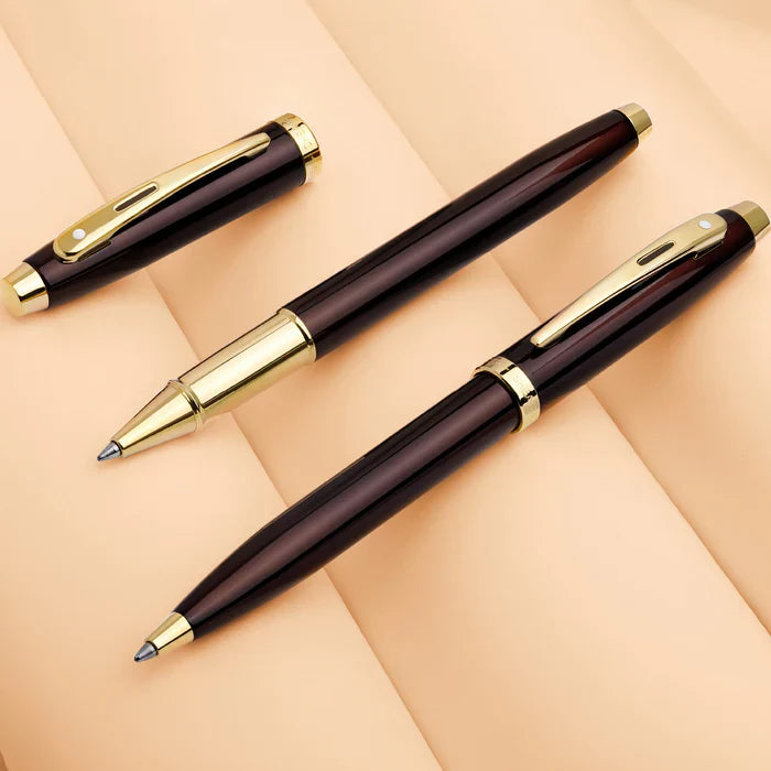 Sheaffer 100 Glossy Coffee Brown Rollerball Pen with PVD Gold-Tone Trim