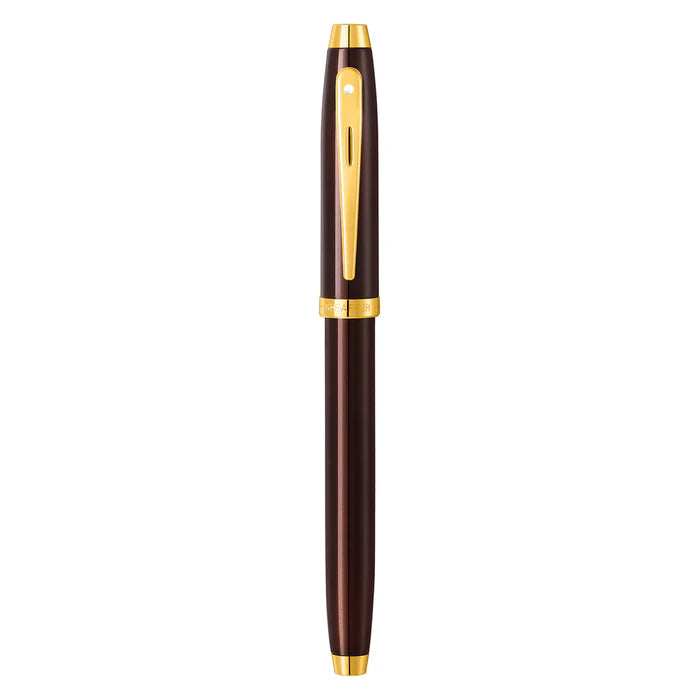 Sheaffer 100 Glossy Coffee Brown Rollerball Pen with PVD Gold-Tone Trim
