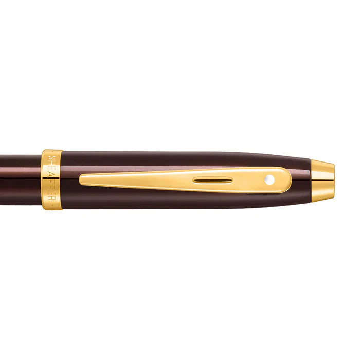 Sheaffer 100 Glossy Coffee Brown Rollerball Pen with PVD Gold-Tone Trim