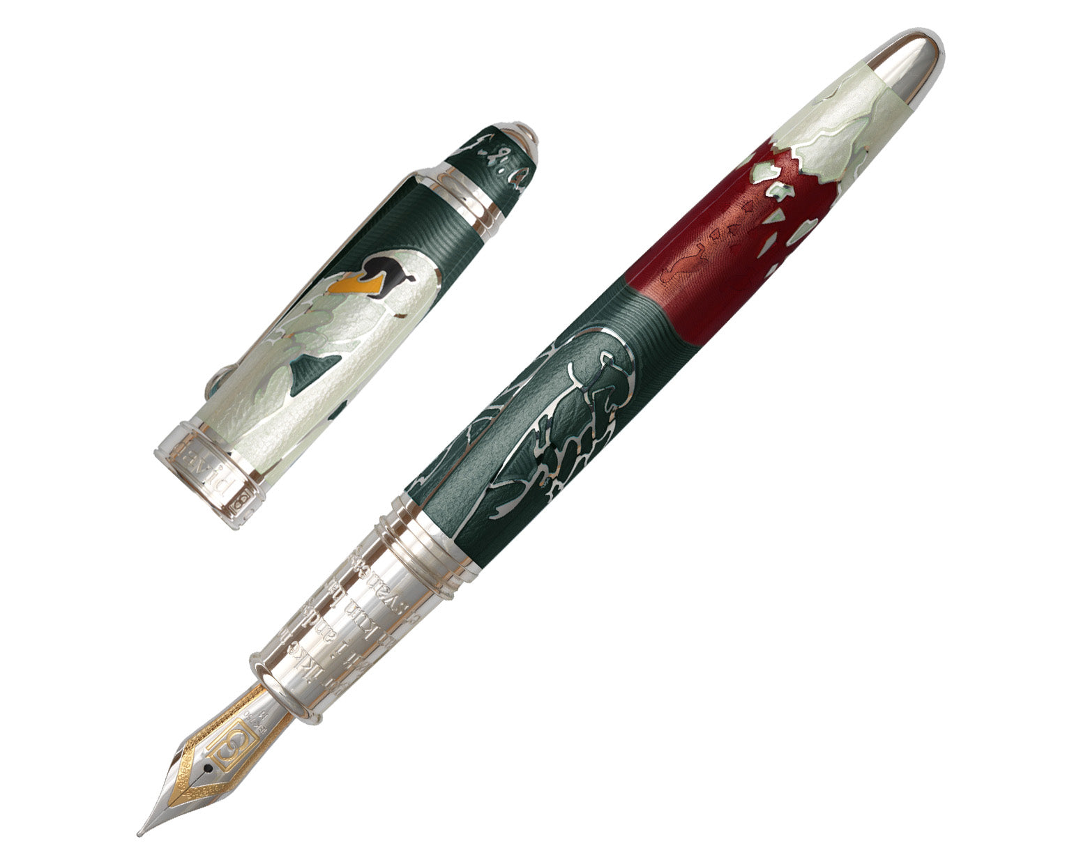 David Oscarson Hans Christian Andersen Fountain Pen - Translucent Mossy Black, Ruby Red and White