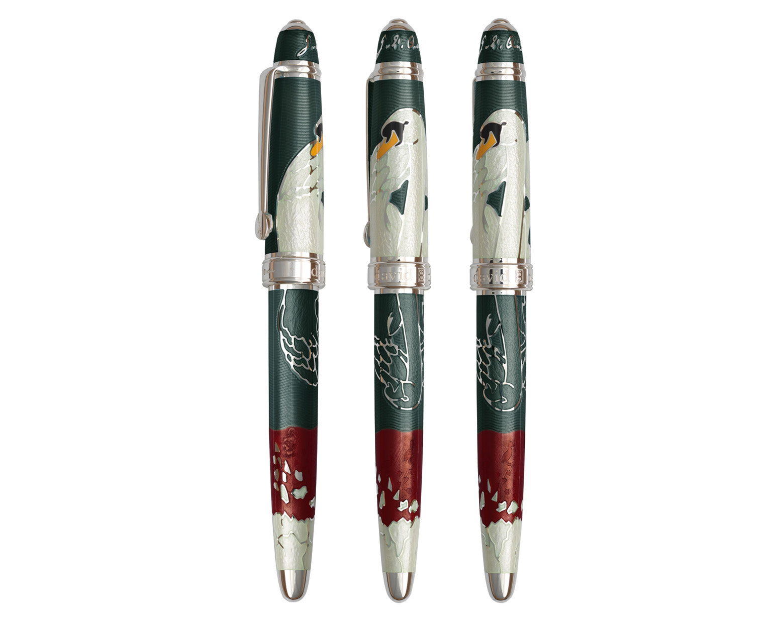 David Oscarson Hans Christian Andersen Fountain Pen - Translucent Mossy Black, Ruby Red and White