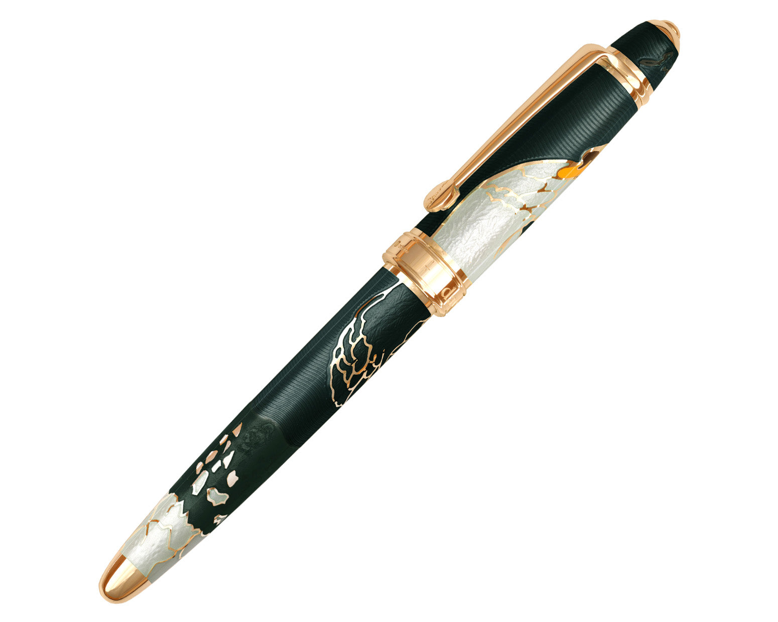 David Oscarson Hans Christian Andersen Fountain Pen - Translucent Mossy Black and White with Gold Vermeil
