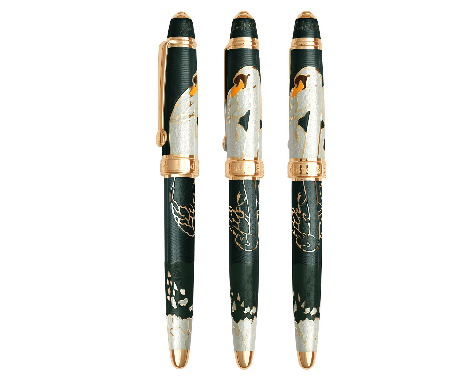David Oscarson Hans Christian Andersen Fountain Pen - Translucent Mossy Black and White with Gold Vermeil