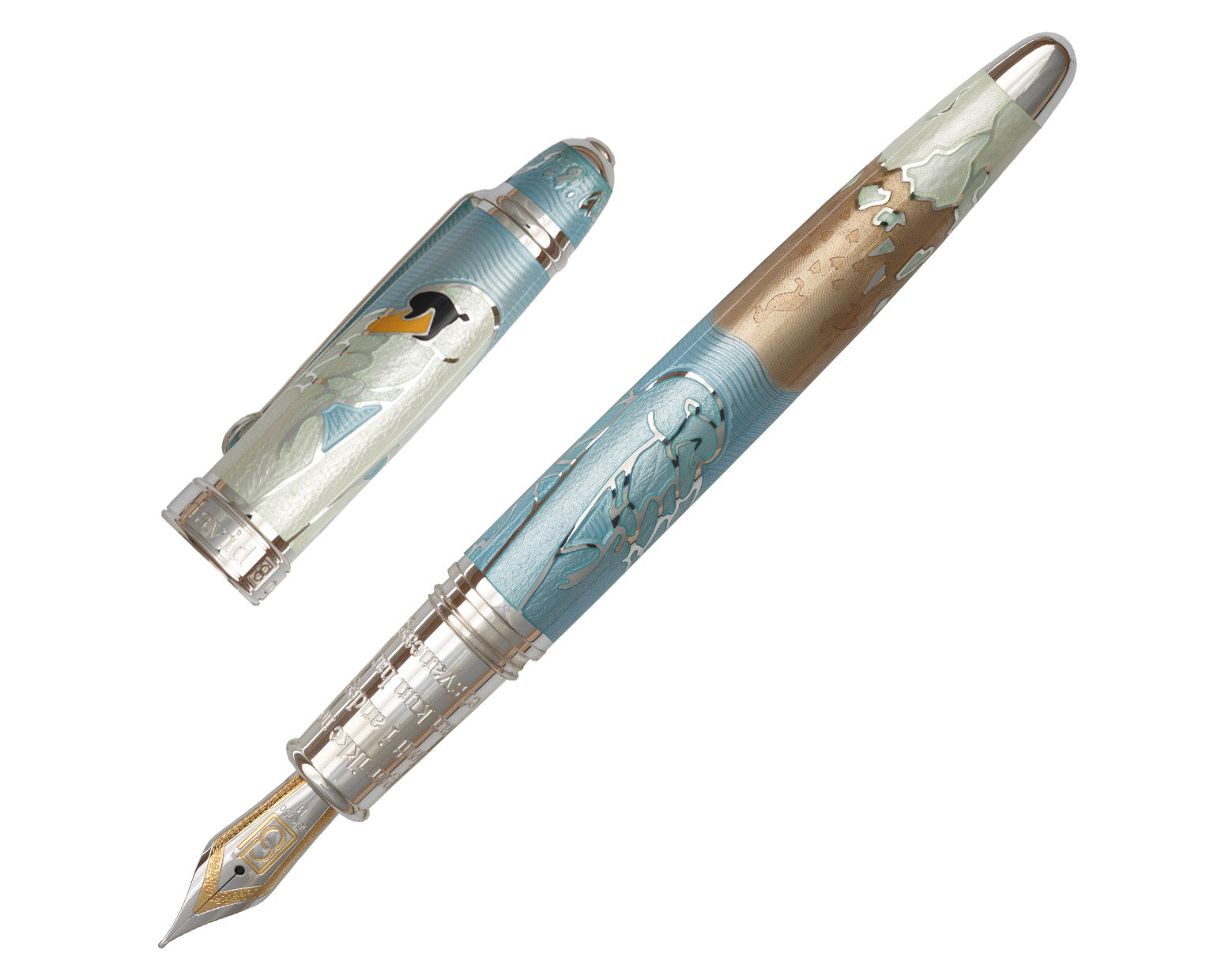 David Oscarson Hans Christian Andersen Fountain Pen - Translucent Azure Blue, Copper Bronze and White
