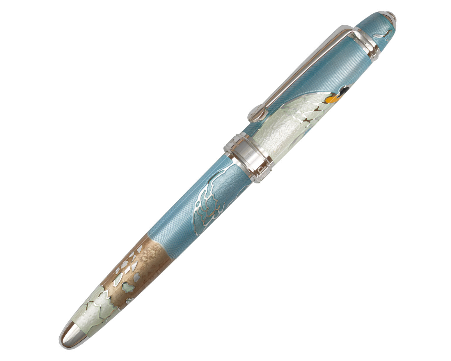 David Oscarson Hans Christian Andersen Fountain Pen - Translucent Azure Blue, Copper Bronze and White