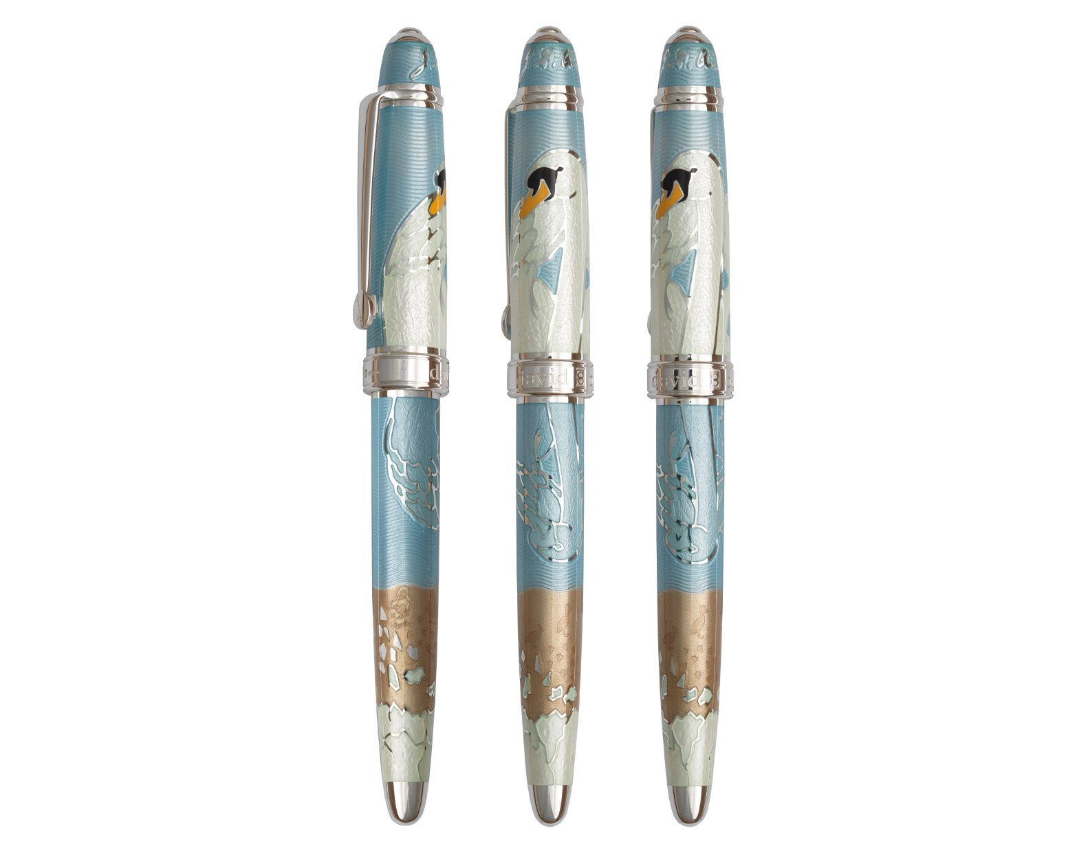 David Oscarson Hans Christian Andersen Fountain Pen - Translucent Azure Blue, Copper Bronze and White