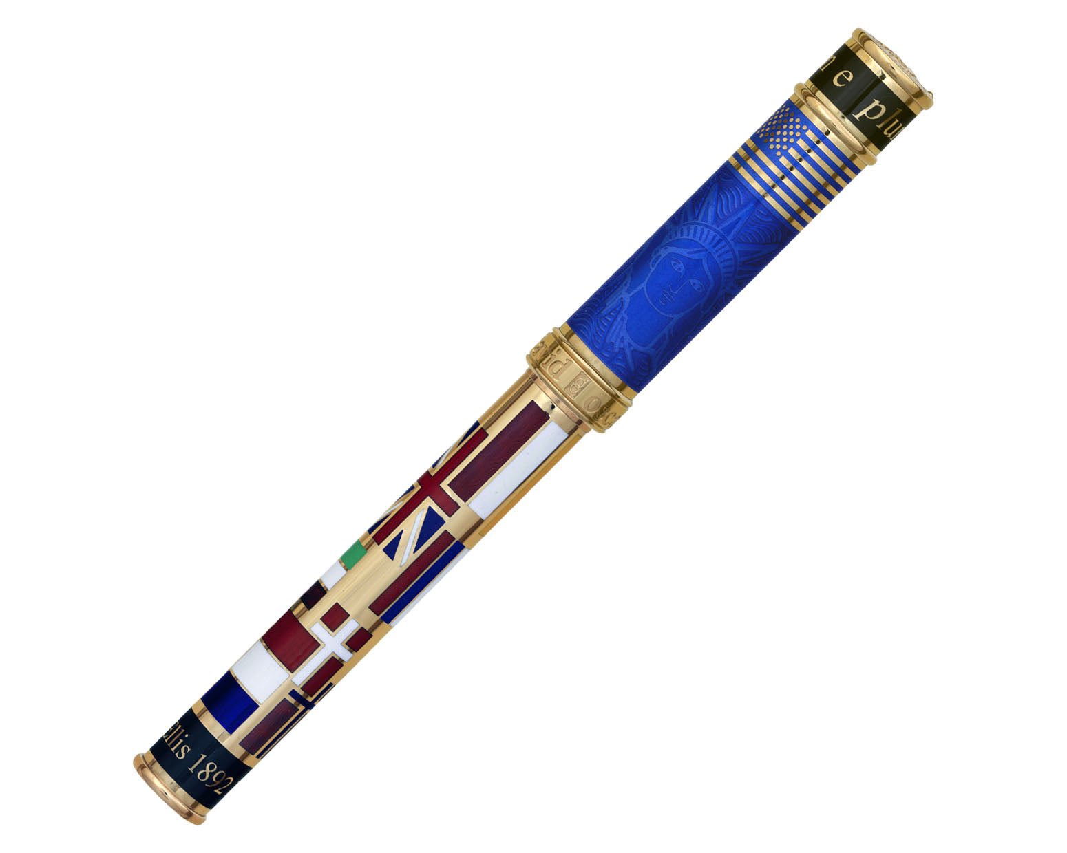 David Oscarson Ellis Island Rollerball Pen - Sapphire with Gold Vermeil