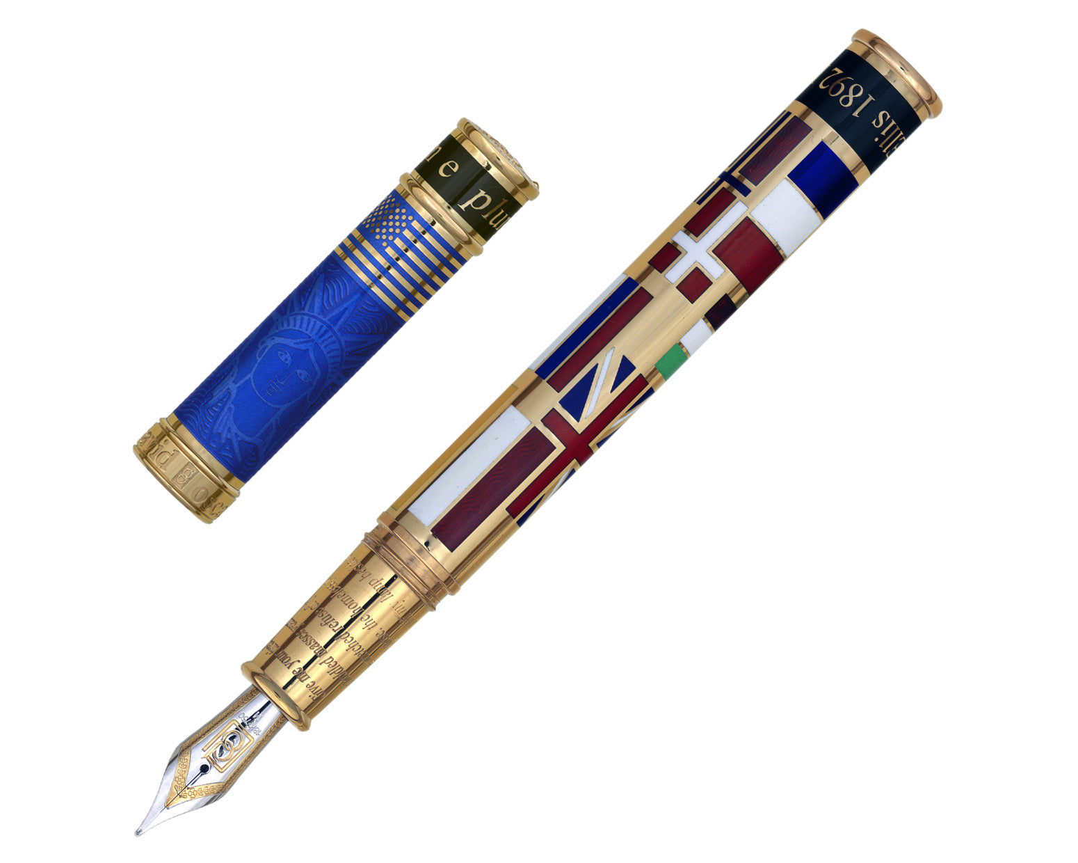 David Oscarson Ellis Island Fountain Pen - Sapphire with Gold Vermeil