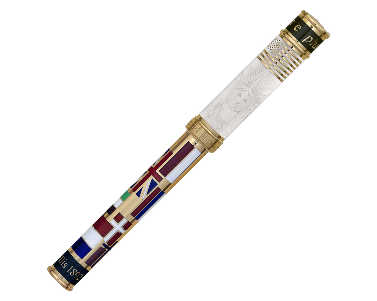 David Oscarson Ellis Island Rollerball Pen - Pearl White with Gold Vermeil