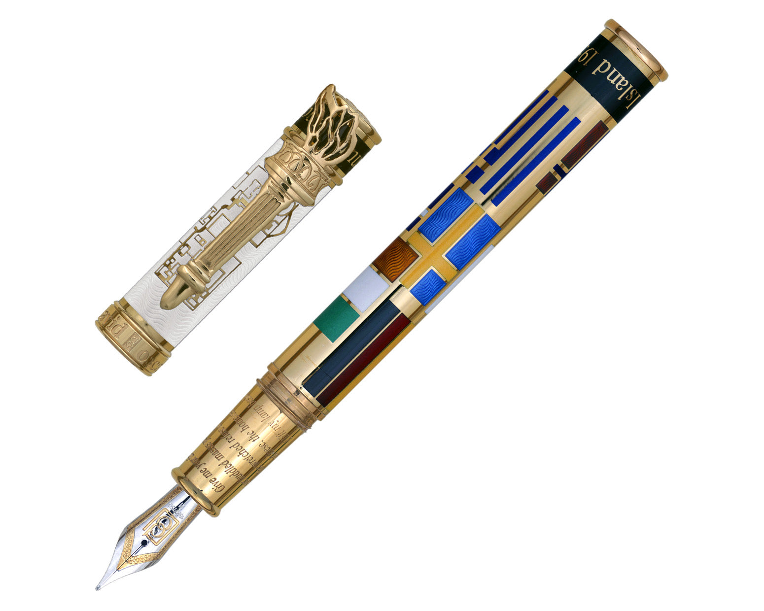 David Oscarson Ellis Island Fountain Pen - Pearl White with Gold Vermeil