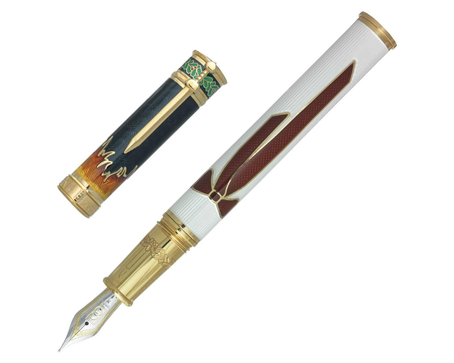 David Oscarson Sankta Lucia Fountain Pen - Translucent White, Yellow, Orange, Red, Greed & Black Hard Enamel
