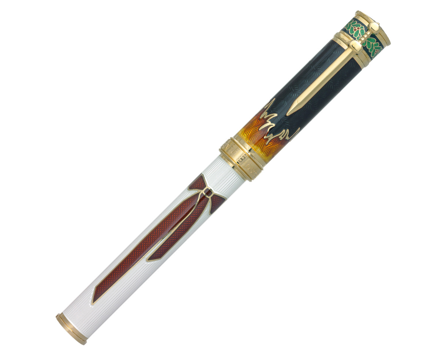 David Oscarson Sankta Lucia Fountain Pen - Translucent White, Yellow, Orange, Red, Greed & Black Hard Enamel