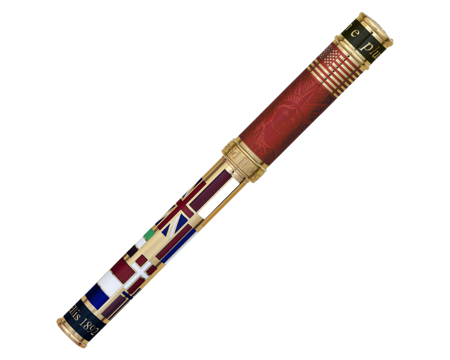 David Oscarson Ellis Island Rollerball Pen - Ruby Red and Gold Vermeil