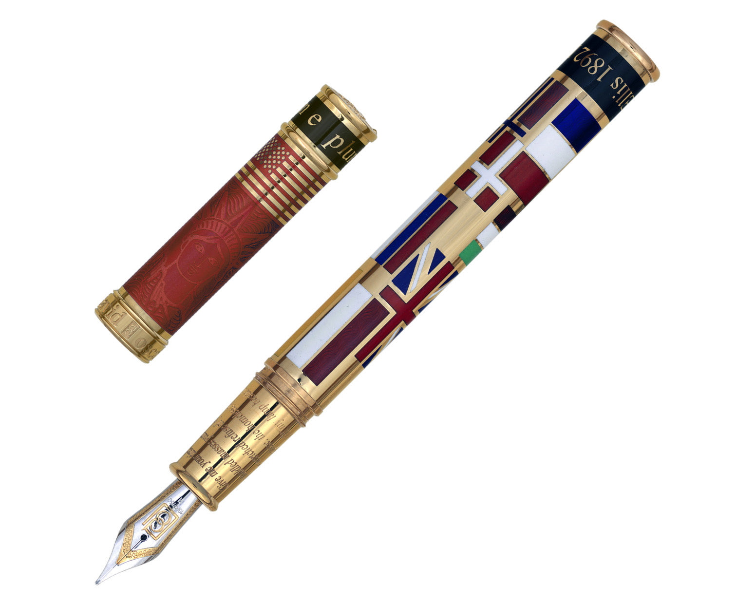 David Oscarson Ellis Island Fountain Pen - Ruby Red and Gold Vermeil