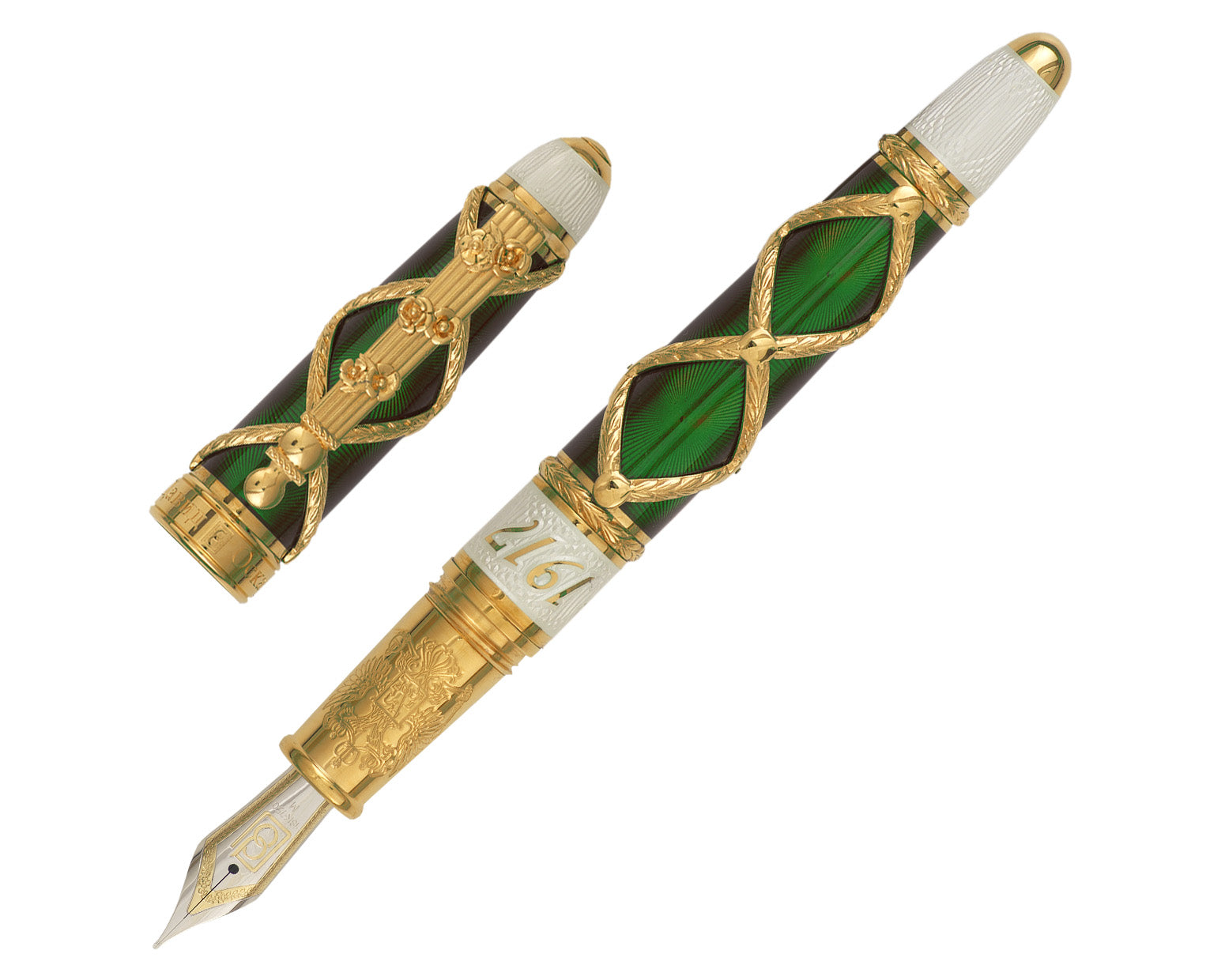 David Oscarson Russian Imperial Fountain Pen - Emerald with Gold Vermeil