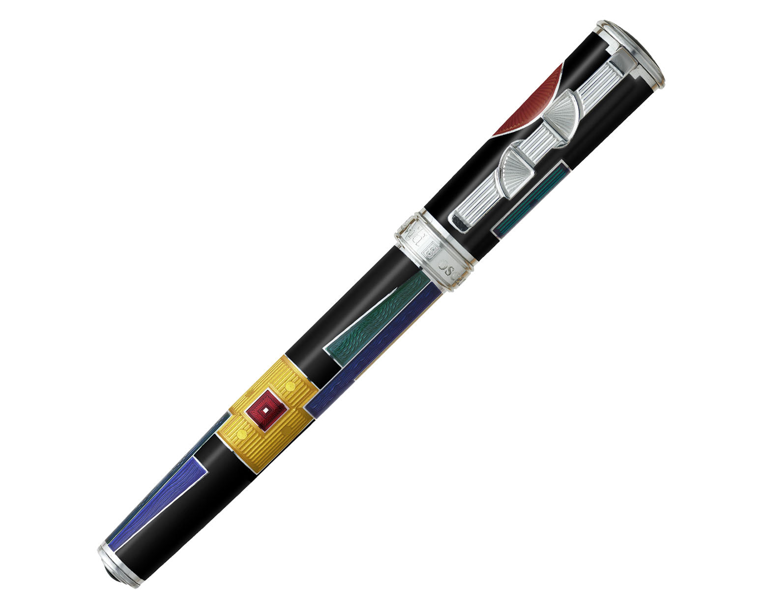 David Oscarson 15th Anniversary / American Art Deco Fountain Pen - Opaque Onyx Black and Multi Translucent Enamel