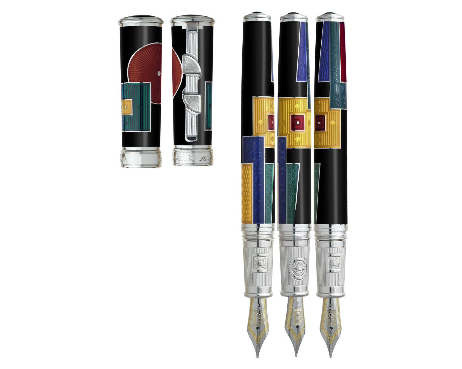 David Oscarson 15th Anniversary / American Art Deco Fountain Pen - Opaque Onyx Black and Multi Translucent Enamel