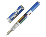 David Oscarson 15th Anniversary / American Art Deco Fountain Pen - Translucent Sapphire Blue with Multi-colored Enamel
