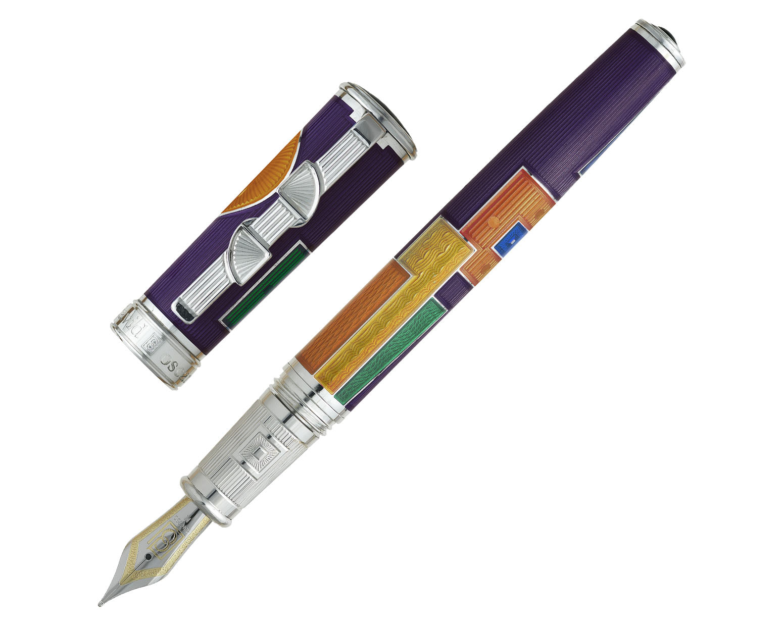 David Oscarson 15th Anniversary / American Art Deco Fountain Pen - Translucent Purple with Multi-colored Enamel
