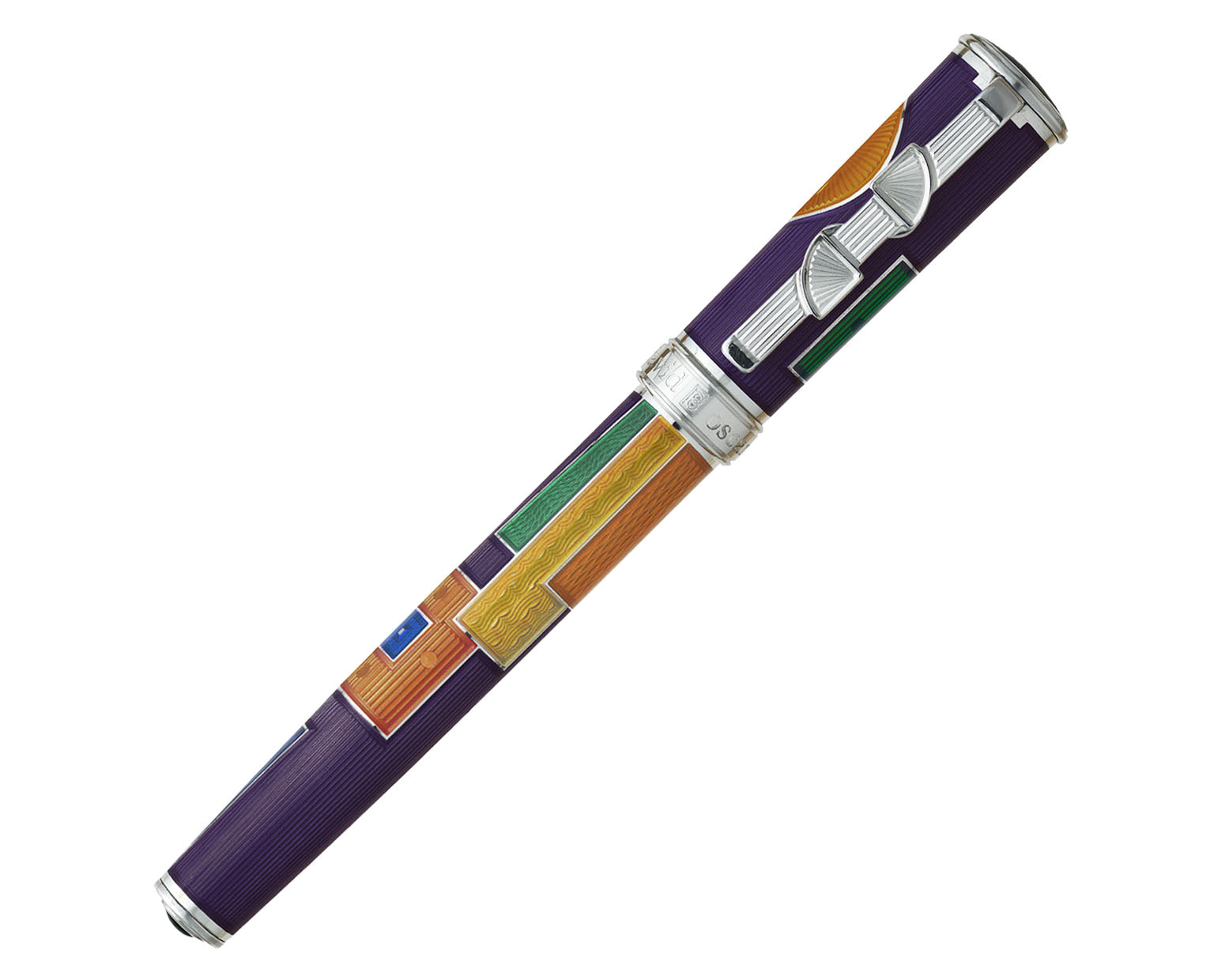 David Oscarson 15th Anniversary / American Art Deco Fountain Pen - Translucent Purple with Multi-colored Enamel