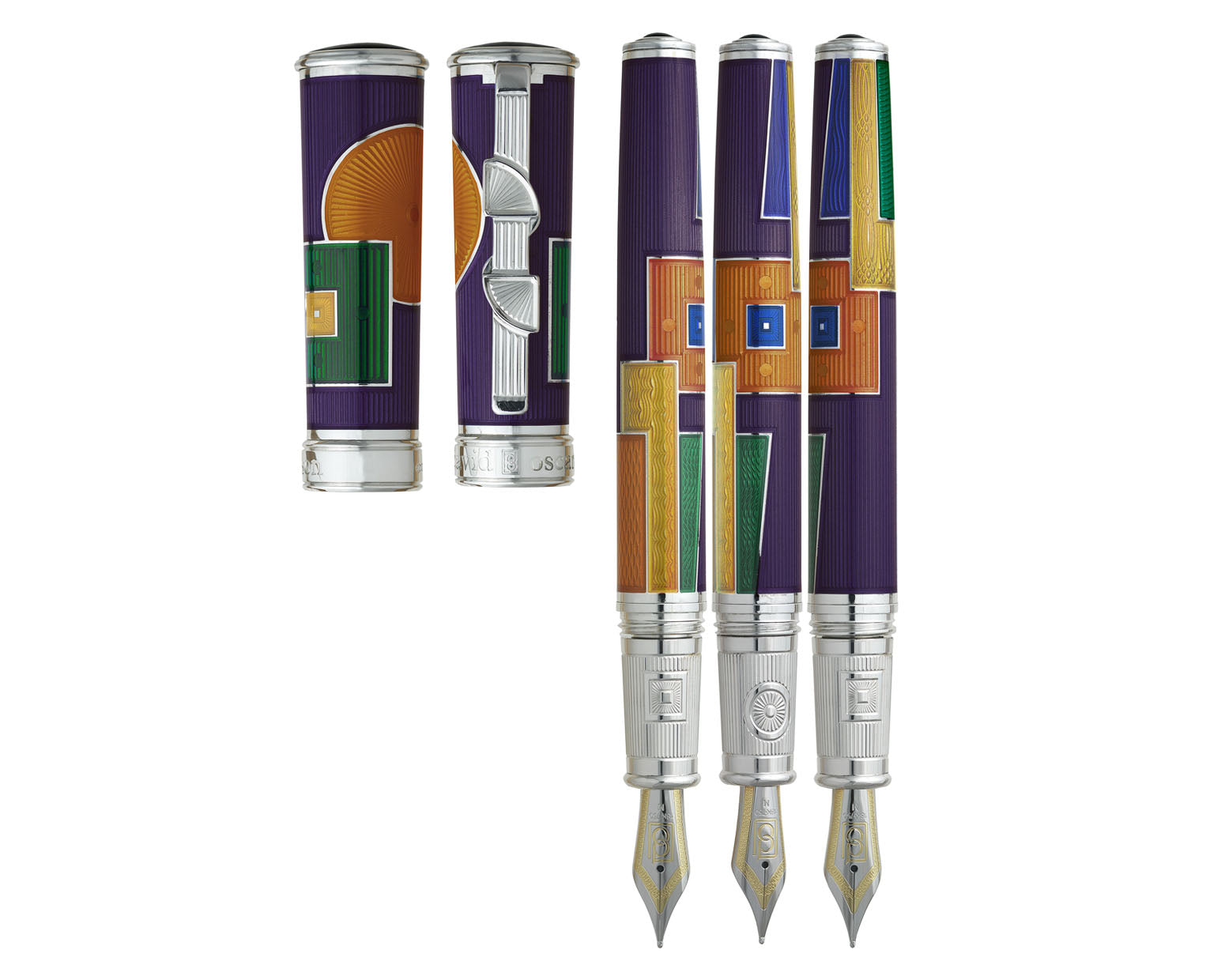 David Oscarson 15th Anniversary / American Art Deco Fountain Pen - Translucent Purple with Multi-colored Enamel