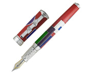 David Oscarson 15th Anniversary / American Art Deco Fountain Pen - Translucent Ruby Red with Multi-colored Enamel