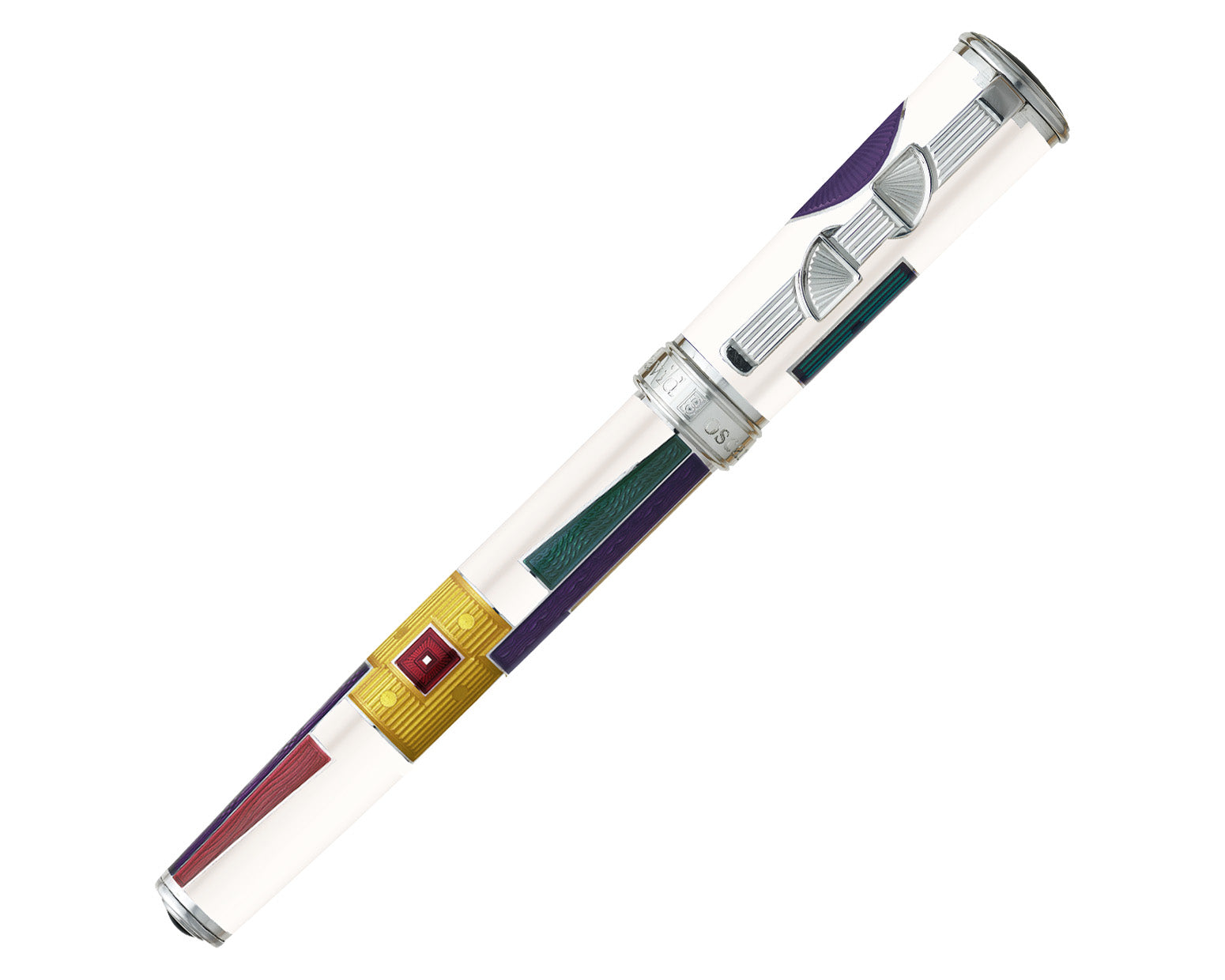 David Oscarson 15th Anniversary / American Art Deco Fountain Pen - Opaque White and Multi Translucent Enamel