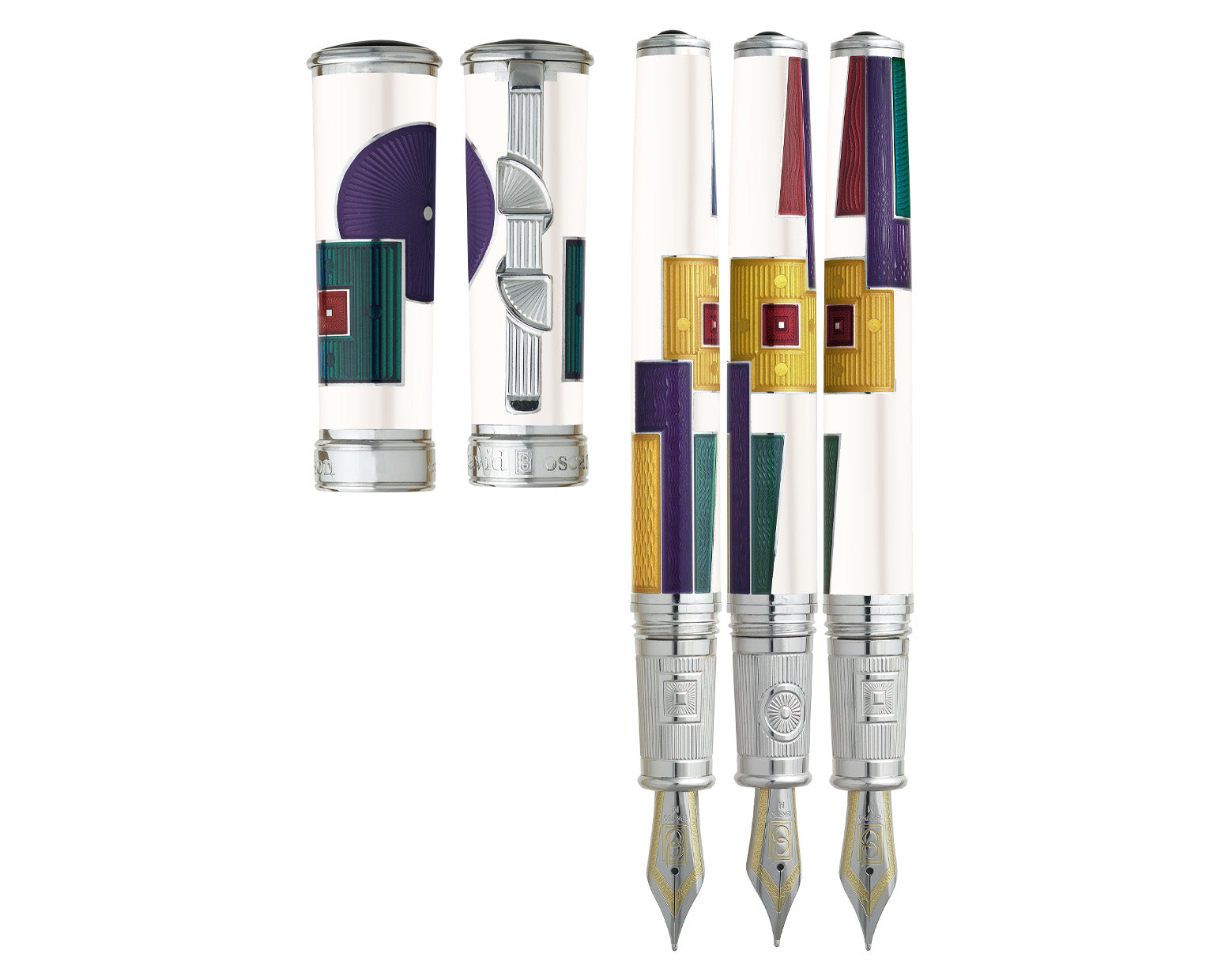 David Oscarson 15th Anniversary / American Art Deco Fountain Pen - Opaque White and Multi Translucent Enamel