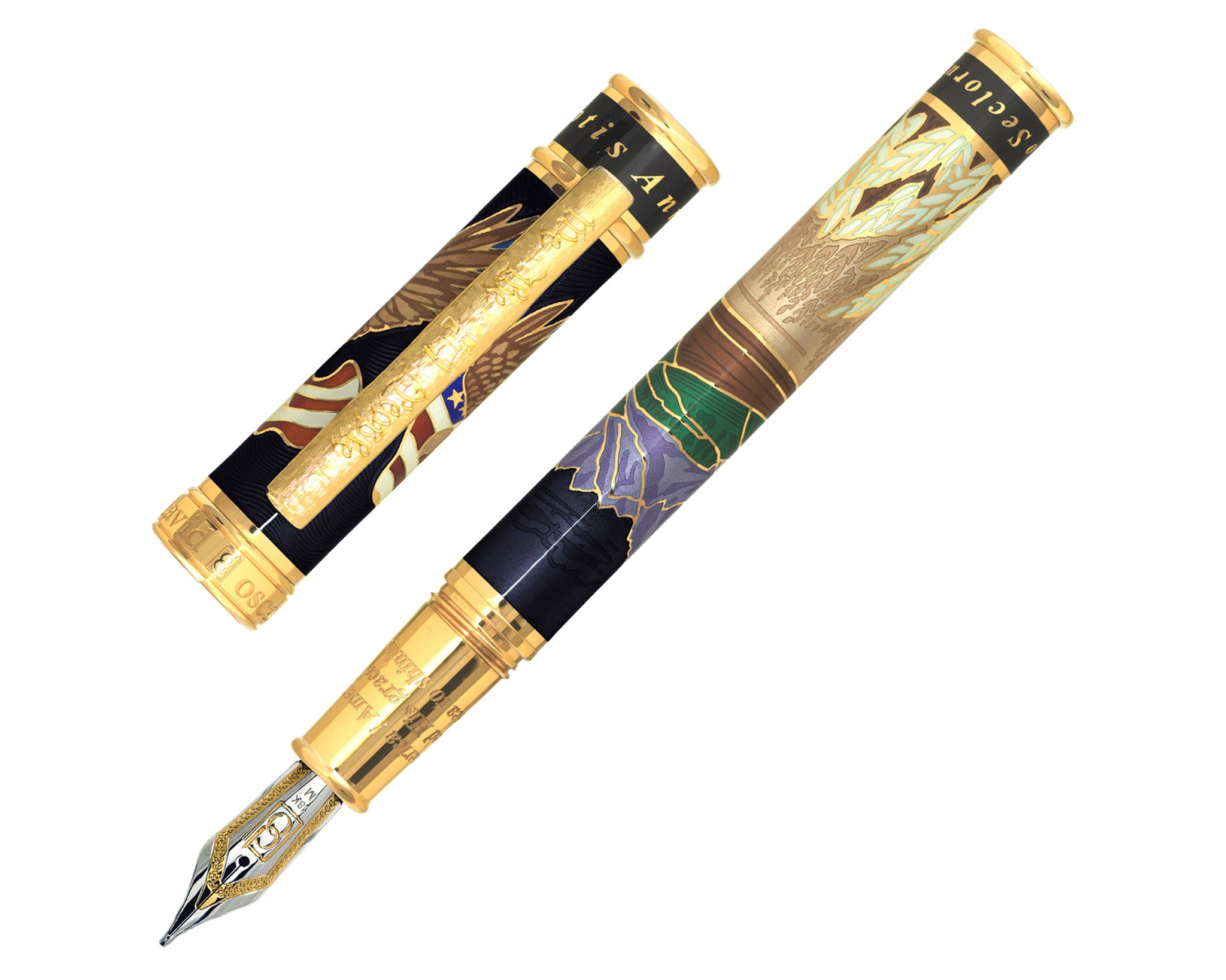 David Oscarson America The Beautiful Fountain Pen - Onyx with Gold Vermeil
