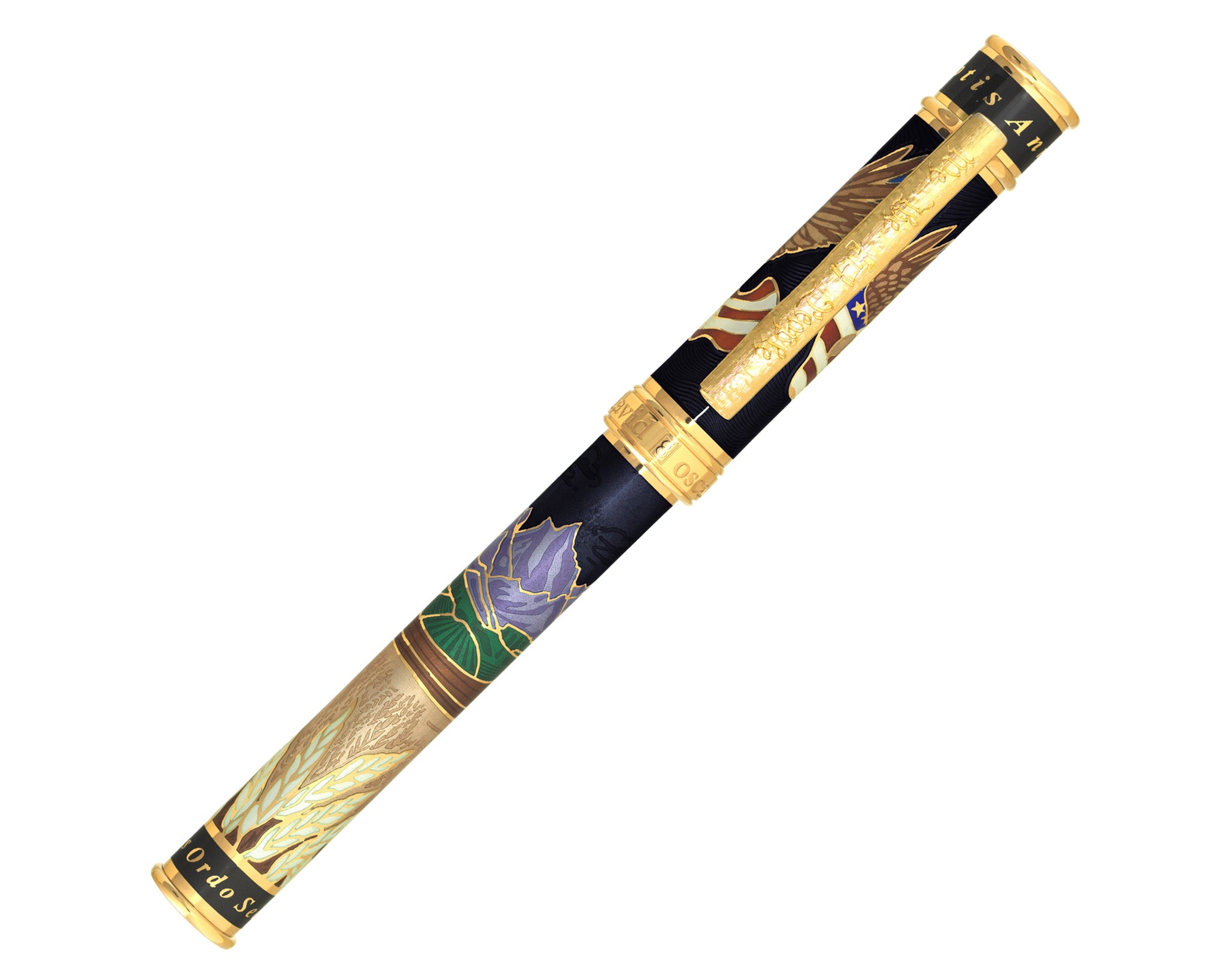 David Oscarson America The Beautiful Fountain Pen - Onyx with Gold Vermeil