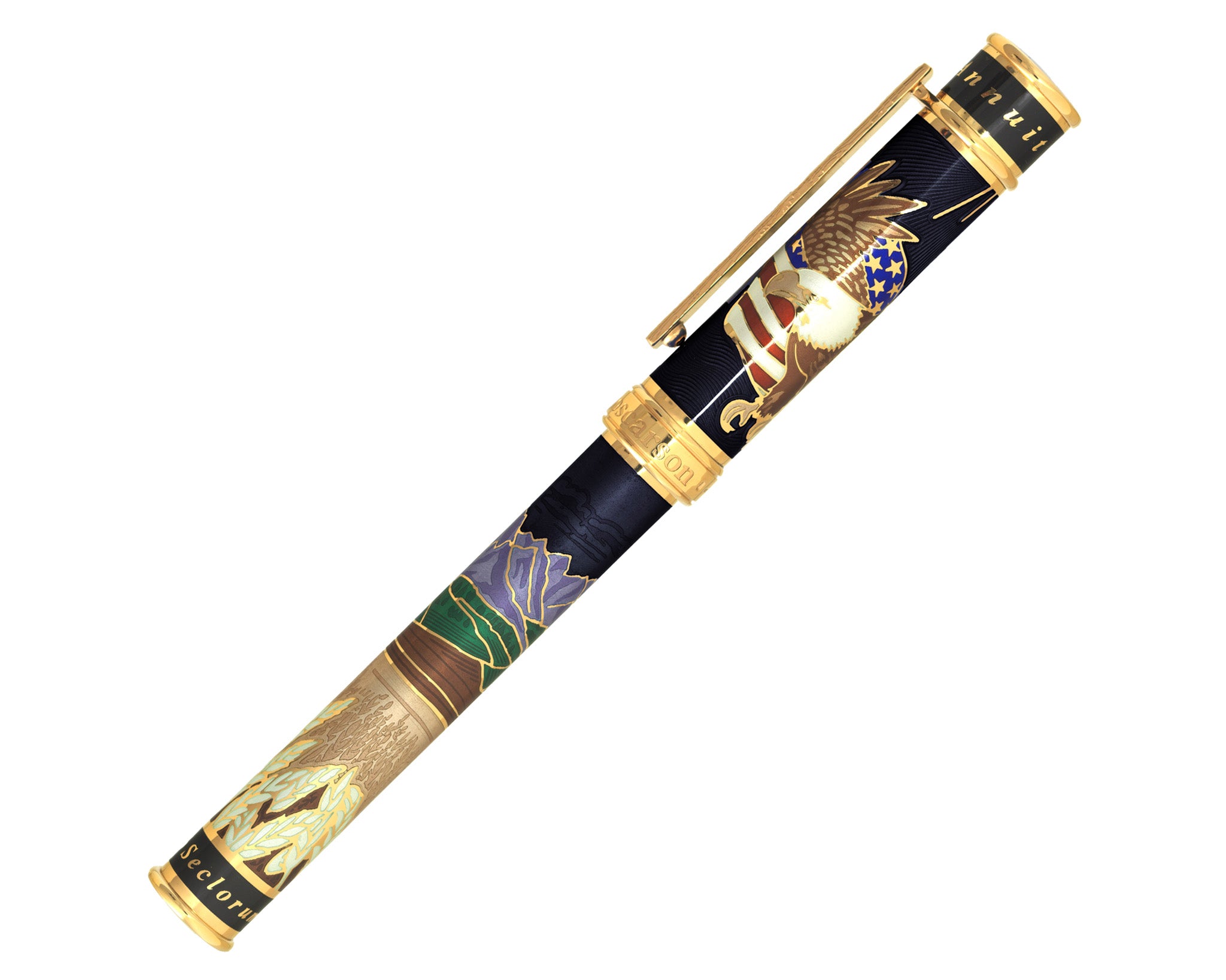 David Oscarson America The Beautiful Fountain Pen - Onyx with Gold Vermeil