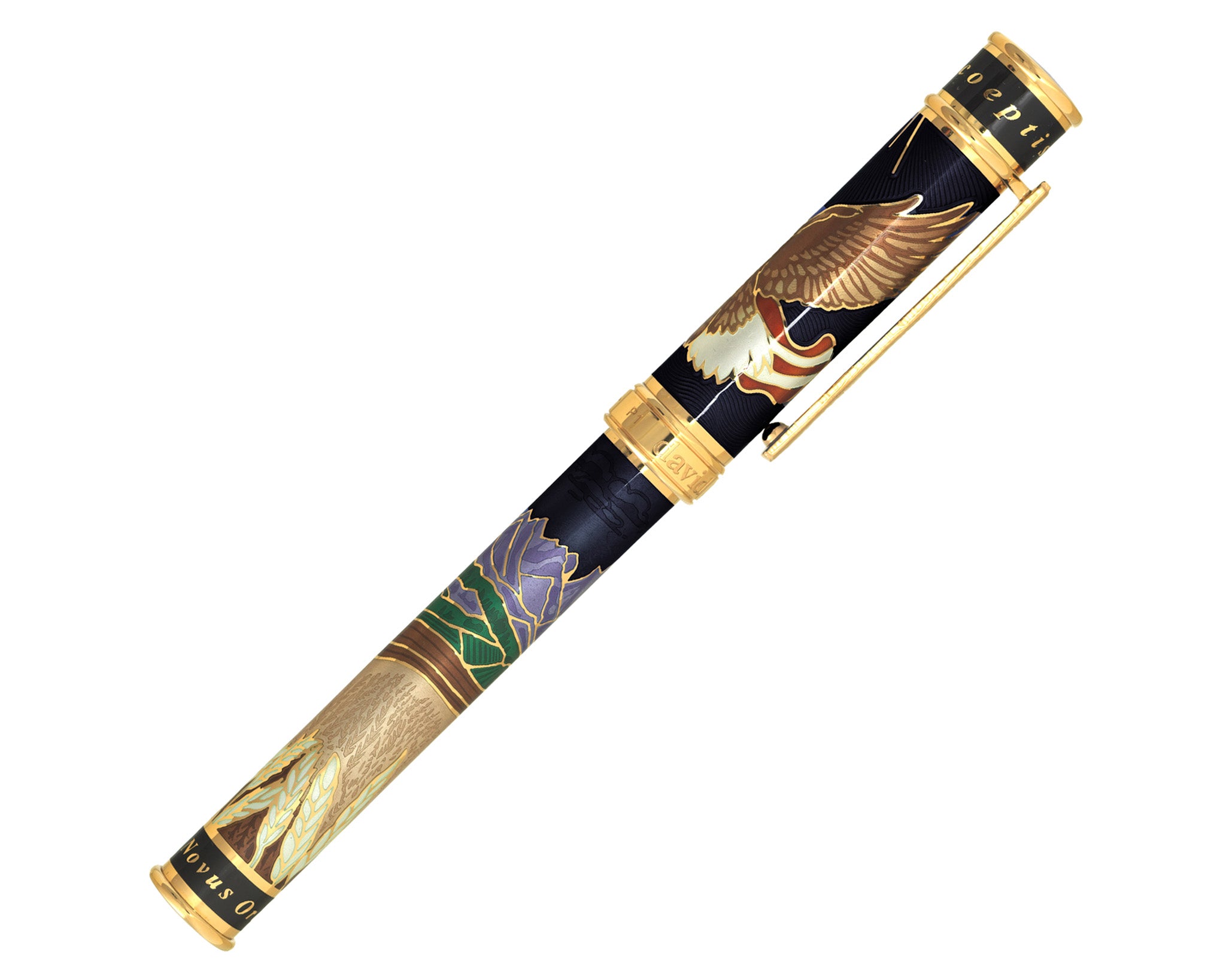 David Oscarson America The Beautiful Fountain Pen - Onyx with Gold Vermeil