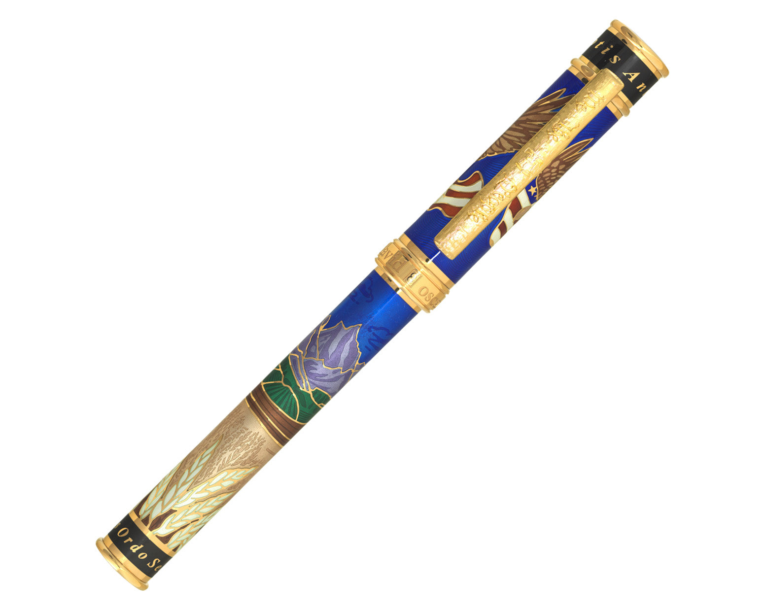 David Oscarson America The Beautiful Fountain Pen - Sapphire Blue with Gold Vermeil