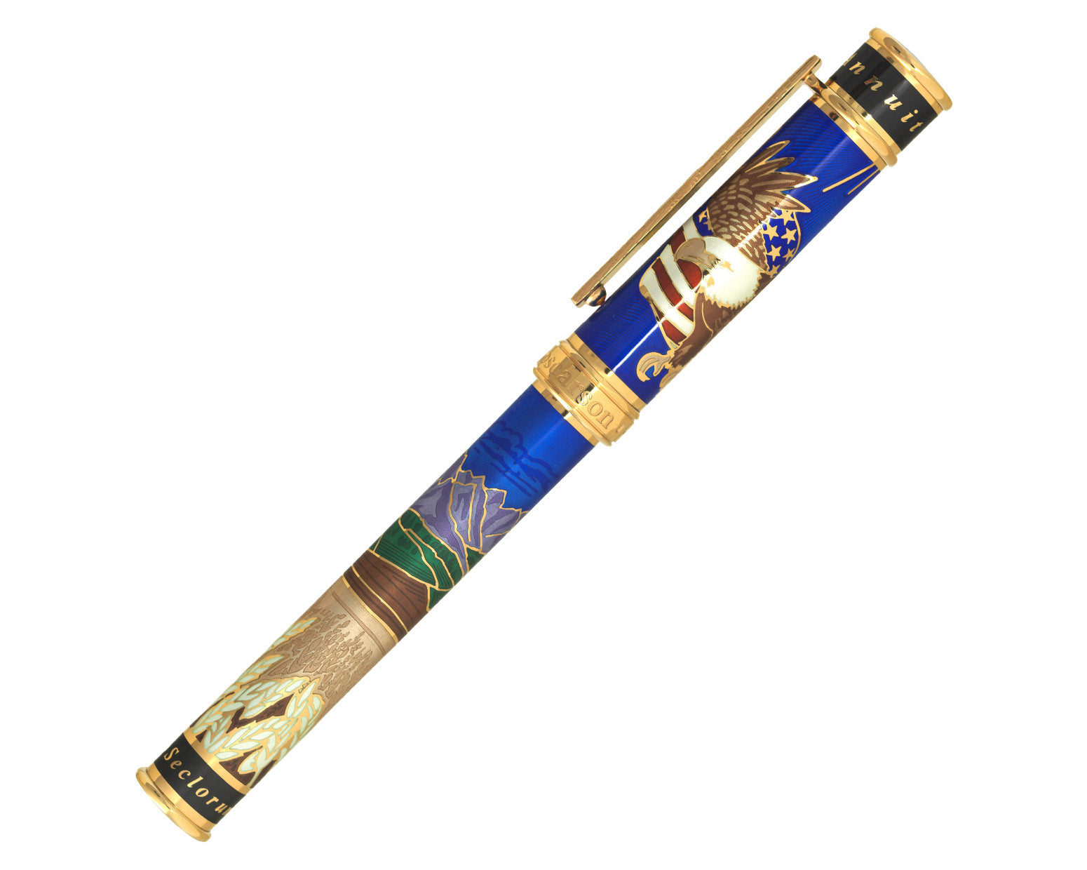 David Oscarson America The Beautiful Fountain Pen - Sapphire Blue with Gold Vermeil