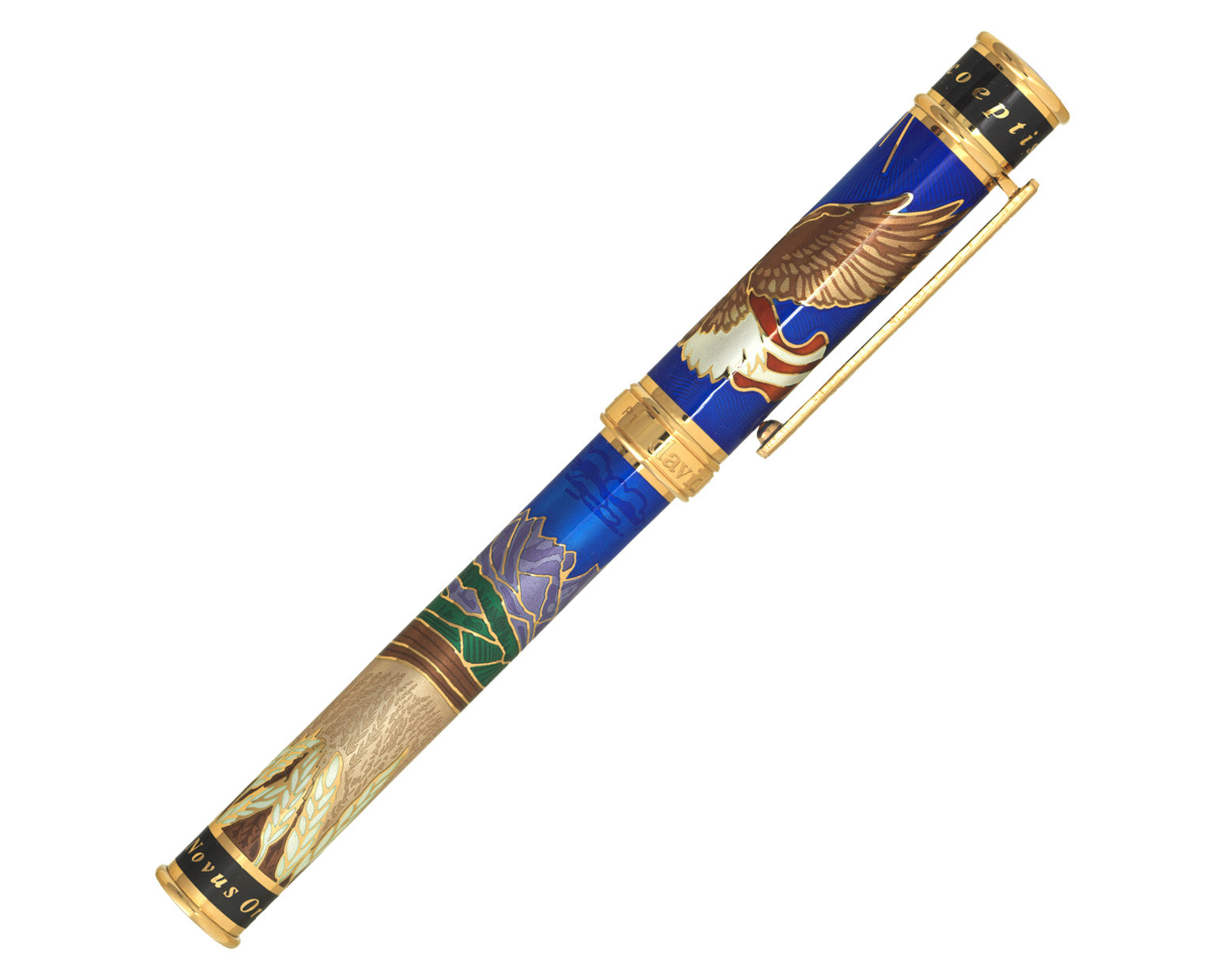 David Oscarson America The Beautiful Fountain Pen - Sapphire Blue with Gold Vermeil