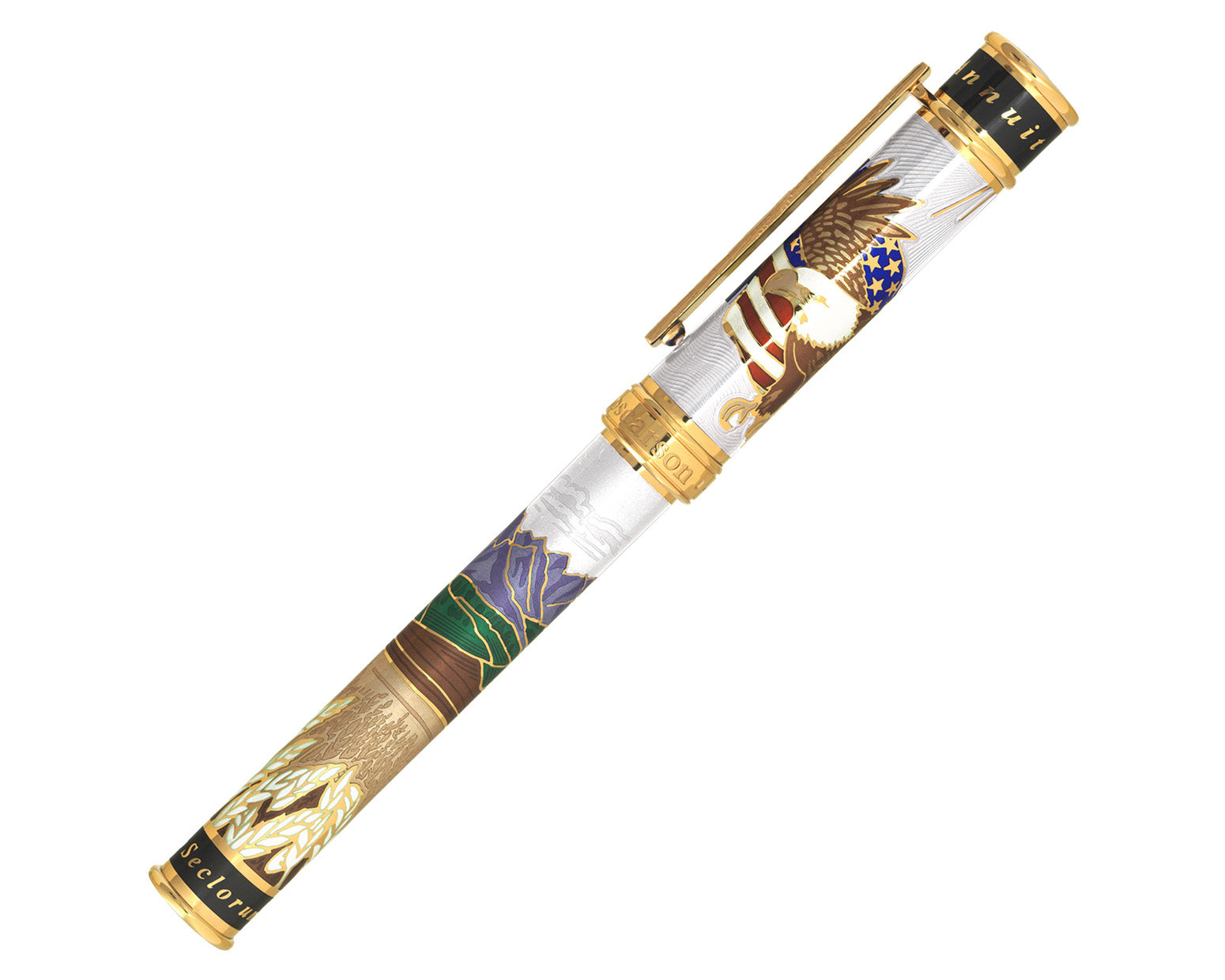 David Oscarson America The Beautiful Fountain Pen - Pearl White with Gold Vermeil