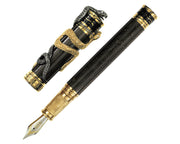 David Oscarson Black Water Snake Fountain Pen - Translucent Black Moss and Opaque Black Hard Enamel with Gold Vermeil
