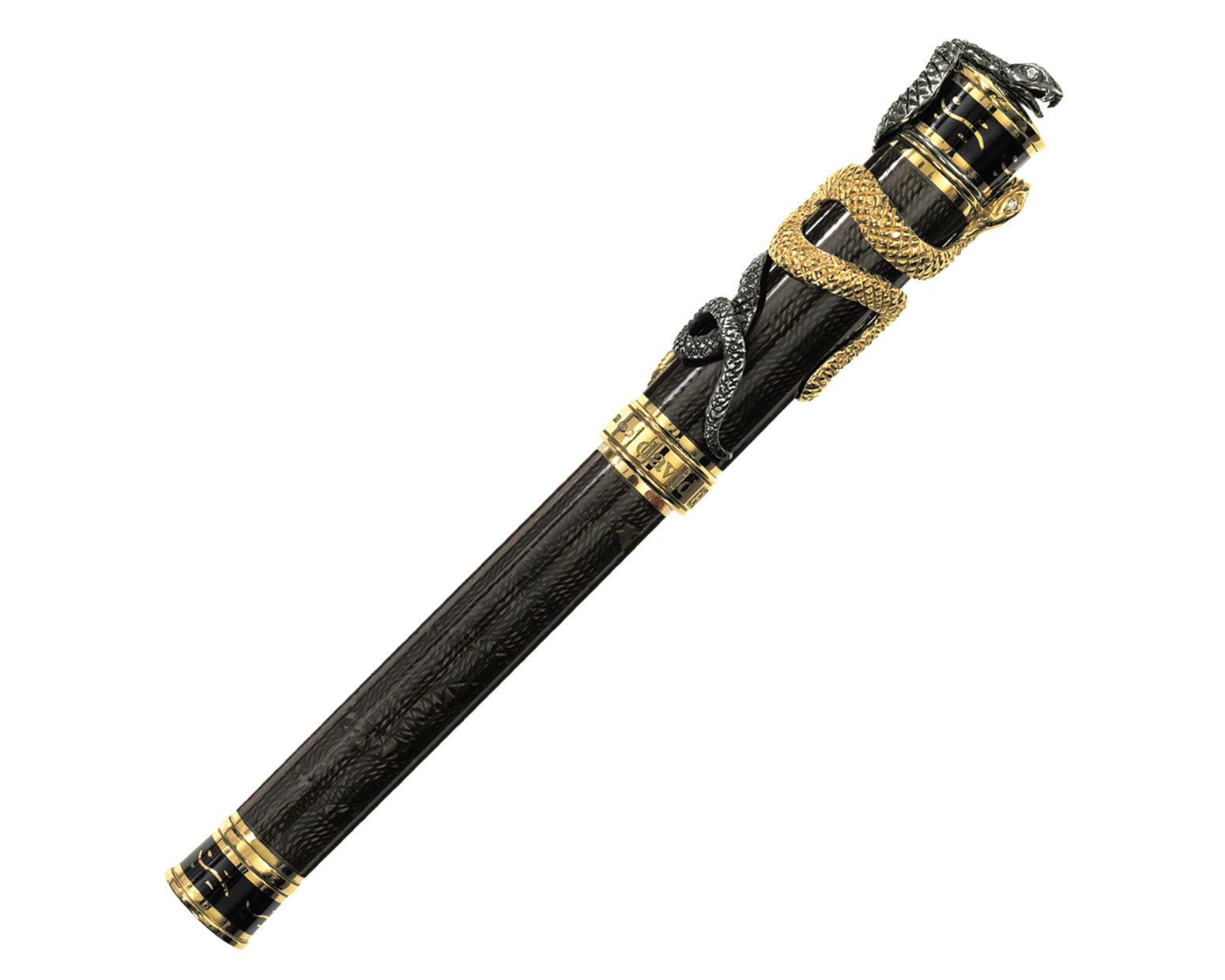 David Oscarson Black Water Snake Fountain Pen - Translucent Black Moss and Opaque Black Hard Enamel with Gold Vermeil